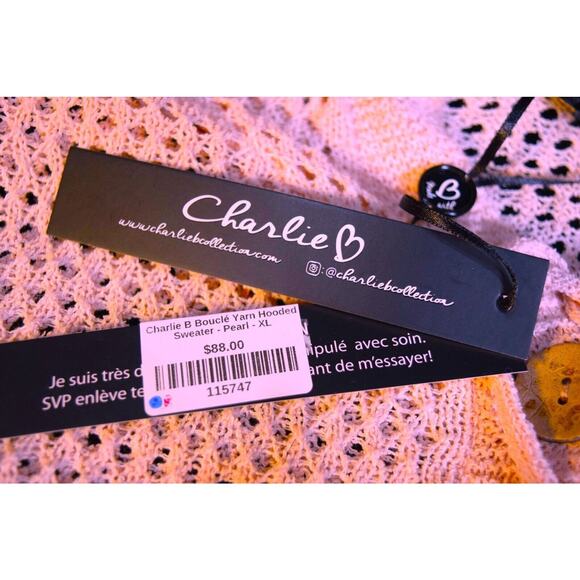 NWT New W/Tag CHARLIE B Pearl Picot Knit Hooded Cardigan Sweater Buttons Size XL - Picture 8 of 9